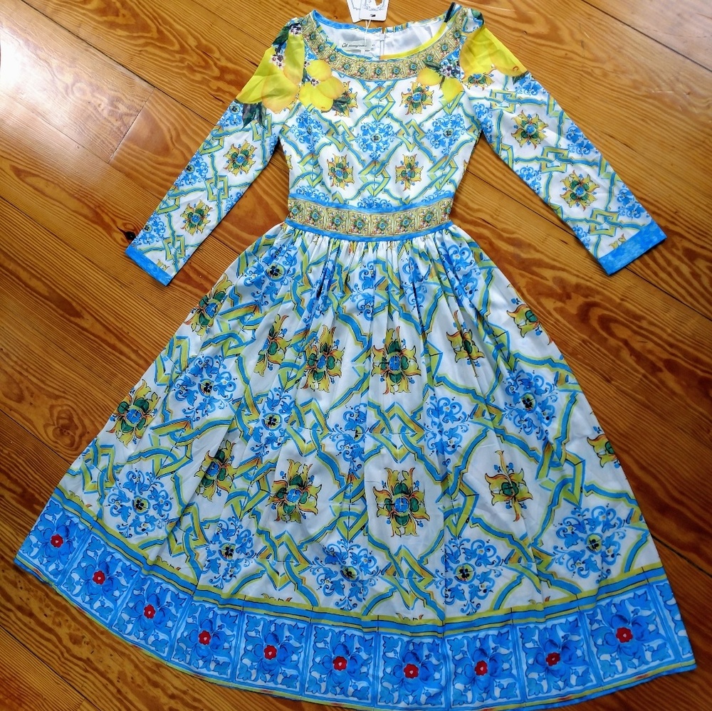 NWT Coeur de Vague Classic Mosiac Lemon Maxi Dress